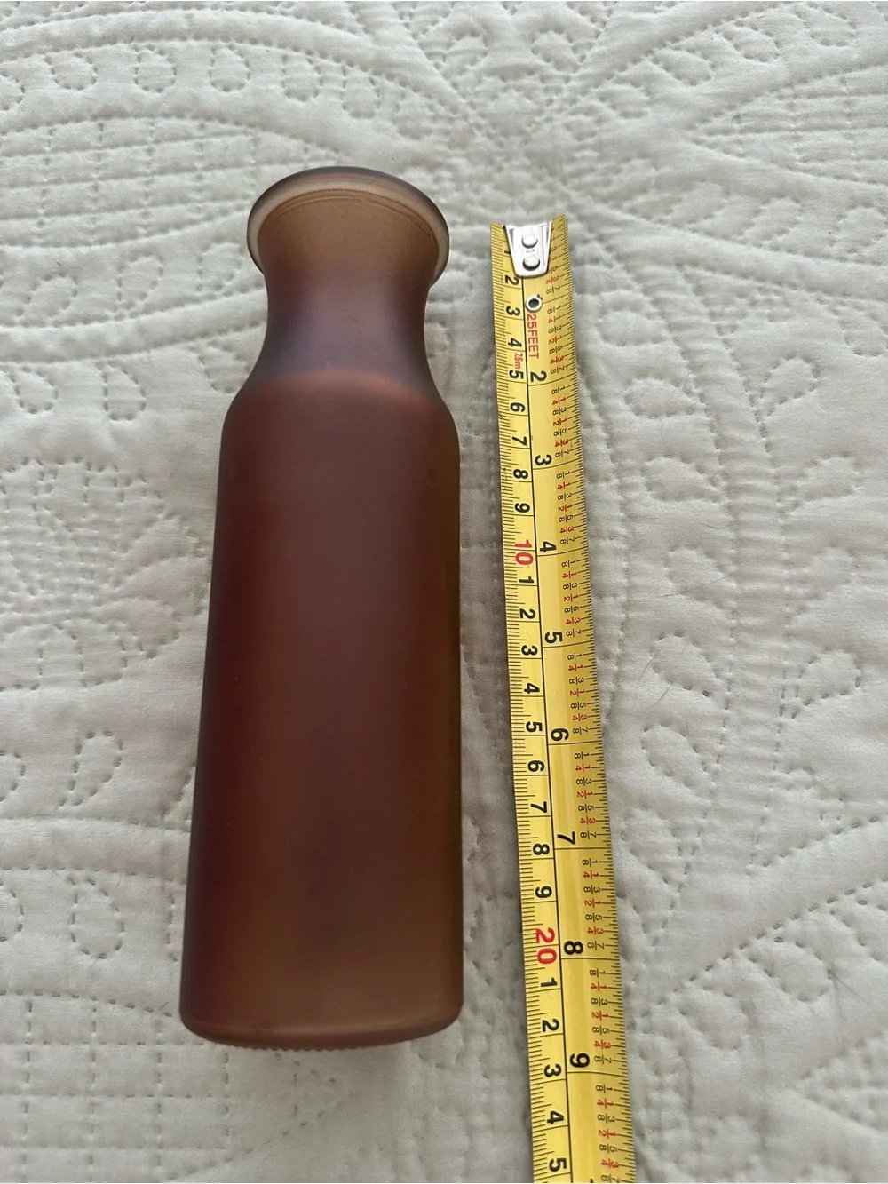 Brown Frosted Milk Jar Glass Vase 8.5”